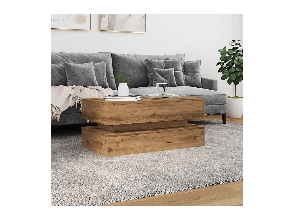 Mesa de centro con luces LED, roble artesanal, 90x50x40 cm