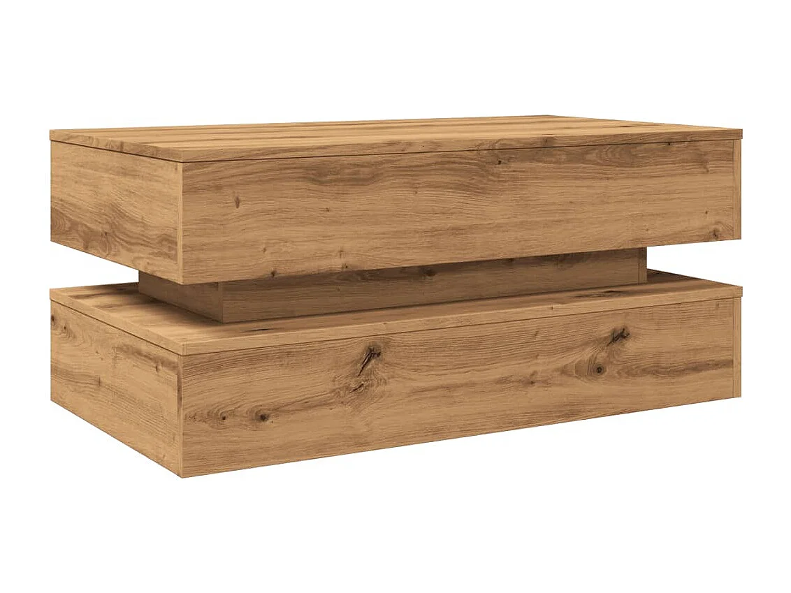 Tavolino con luci LED, rovere lavorato a mano, 90x50x40 cm