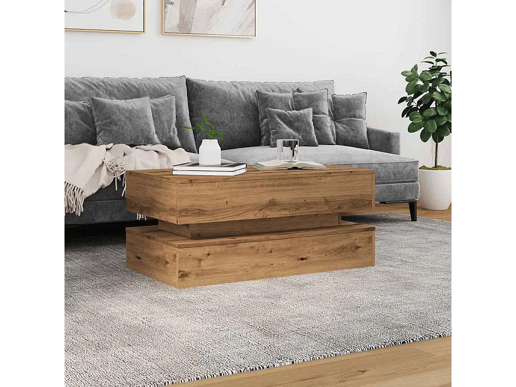 Tavolino con luci LED, rovere lavorato a mano, 90x50x40 cm