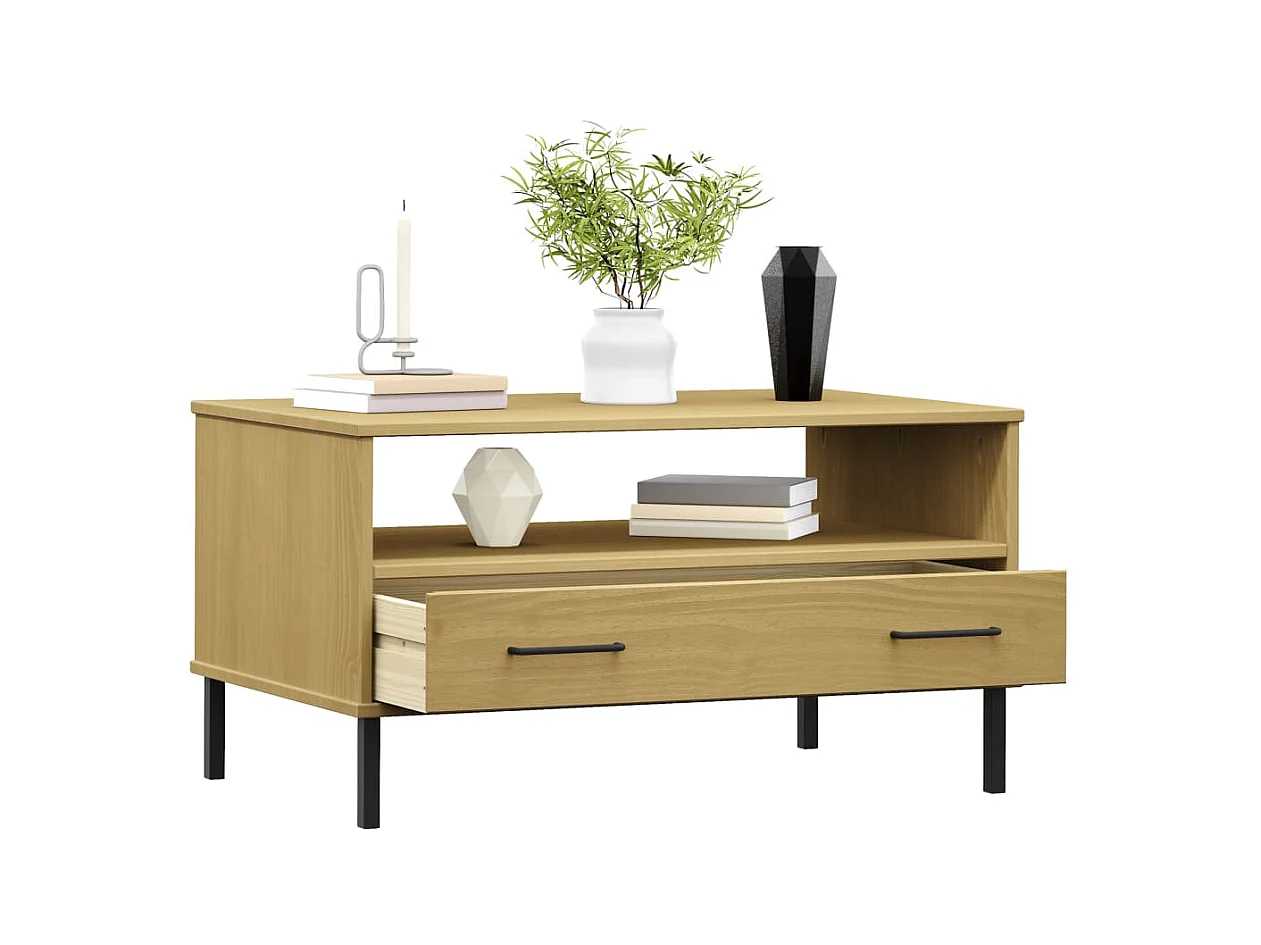 Mesa de centro con patas de metal Marrón 85x50x45 cm Madera OSLO