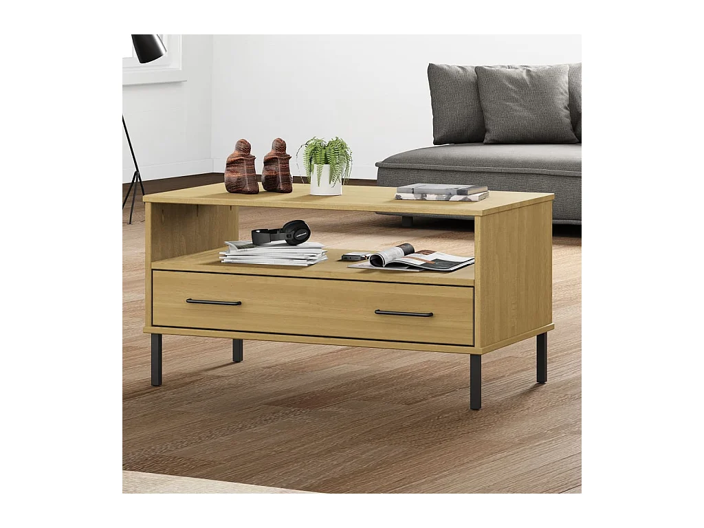 Table basse avec pieds en métal Marron 85x50x45 cm Bois OSLO