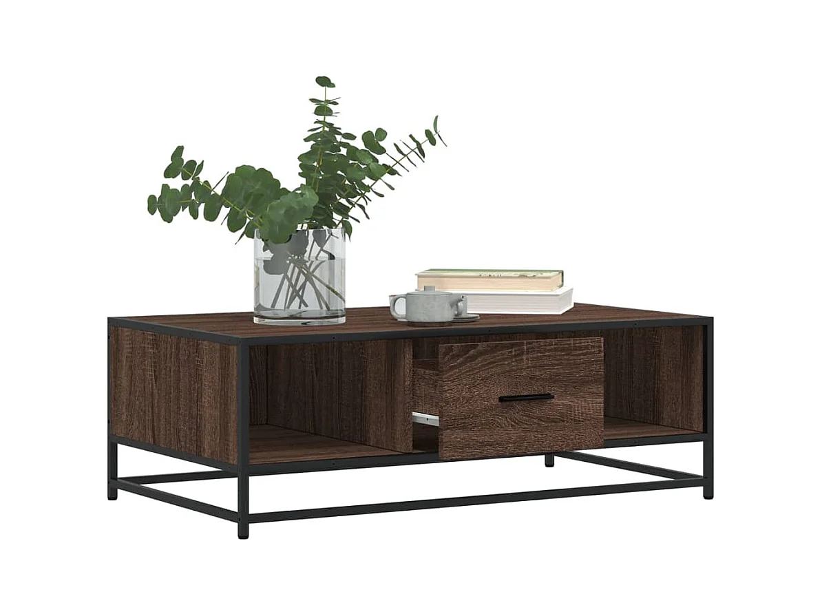 Table basse chêne marron 100x57x35cm bois d'ingénierie et métal