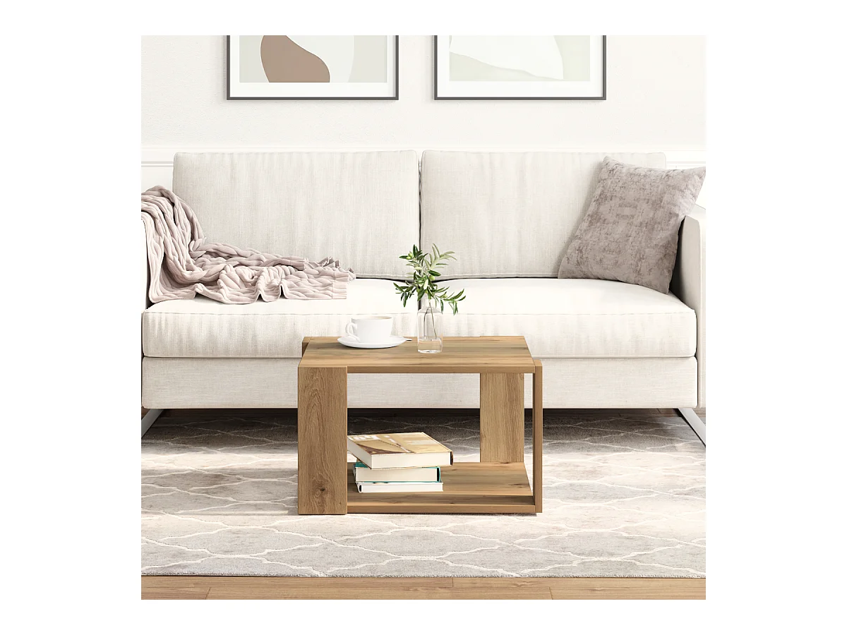 Table Basse Chêne Artisanal 51,5x51,5x30 cm Bois d'ingénierie