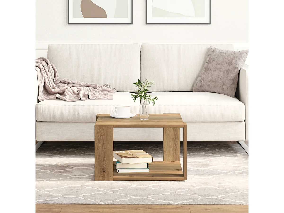 Table Basse Chêne Artisanal 51,5x51,5x30 cm Bois d'ingénierie