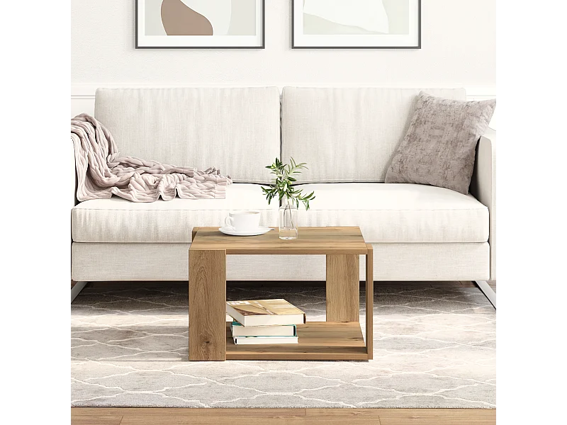 Handgemaakte eikenhouten salontafel 51,5x51,5x30 cm, bewerkt hout