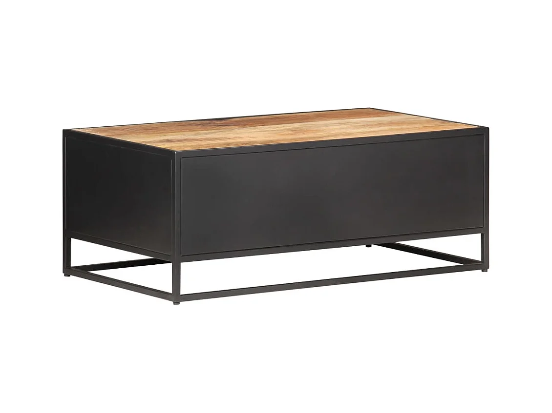 Table basse 90x50x35cm Bois de manguier brut et canne naturelle