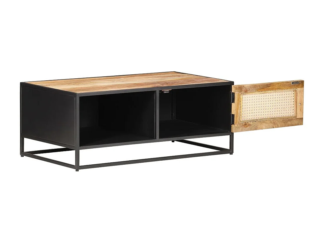 Table basse 90x50x35cm Bois de manguier brut et canne naturelle