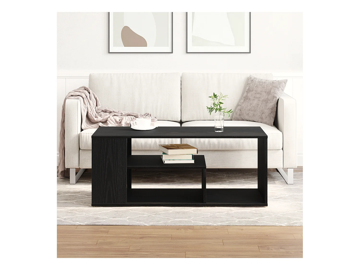 Table basse Noir Chêne 100x50x40 cm Bois d'ingénierie