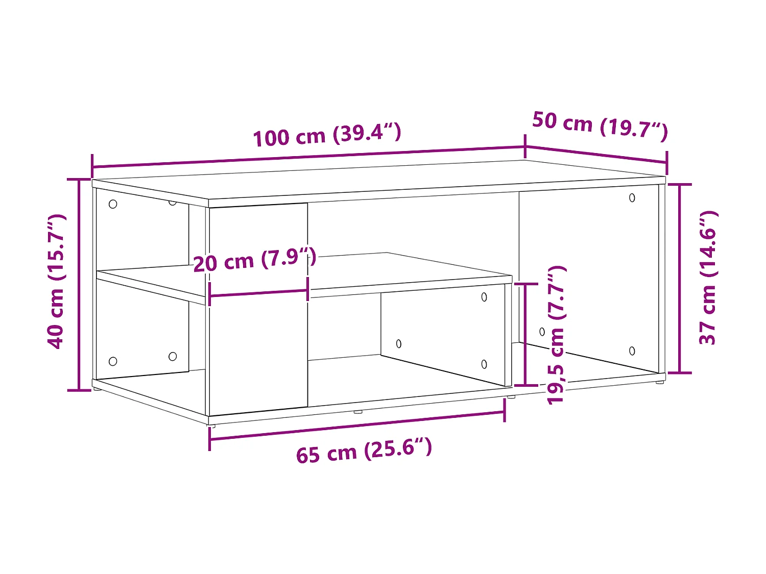 Table basse Noir Chêne 100x50x40 cm Bois d'ingénierie