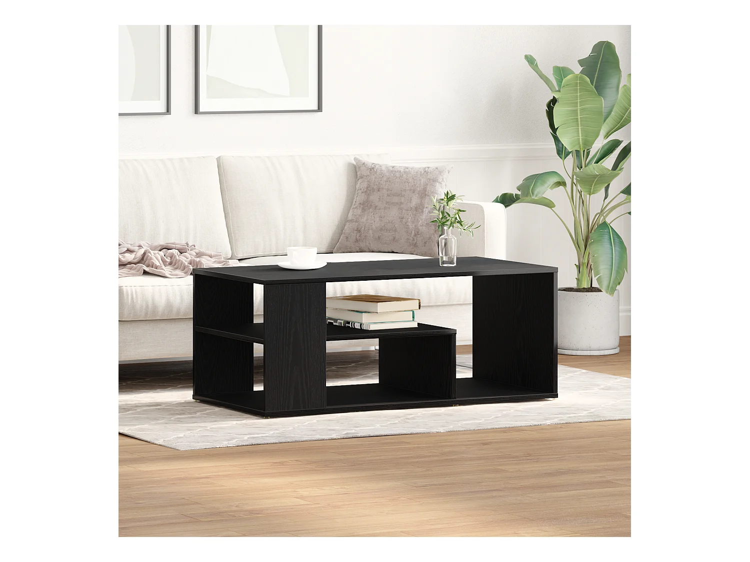 Tavolino da caffè in rovere nero 100x50x40 cm in legno ingegnerizzato