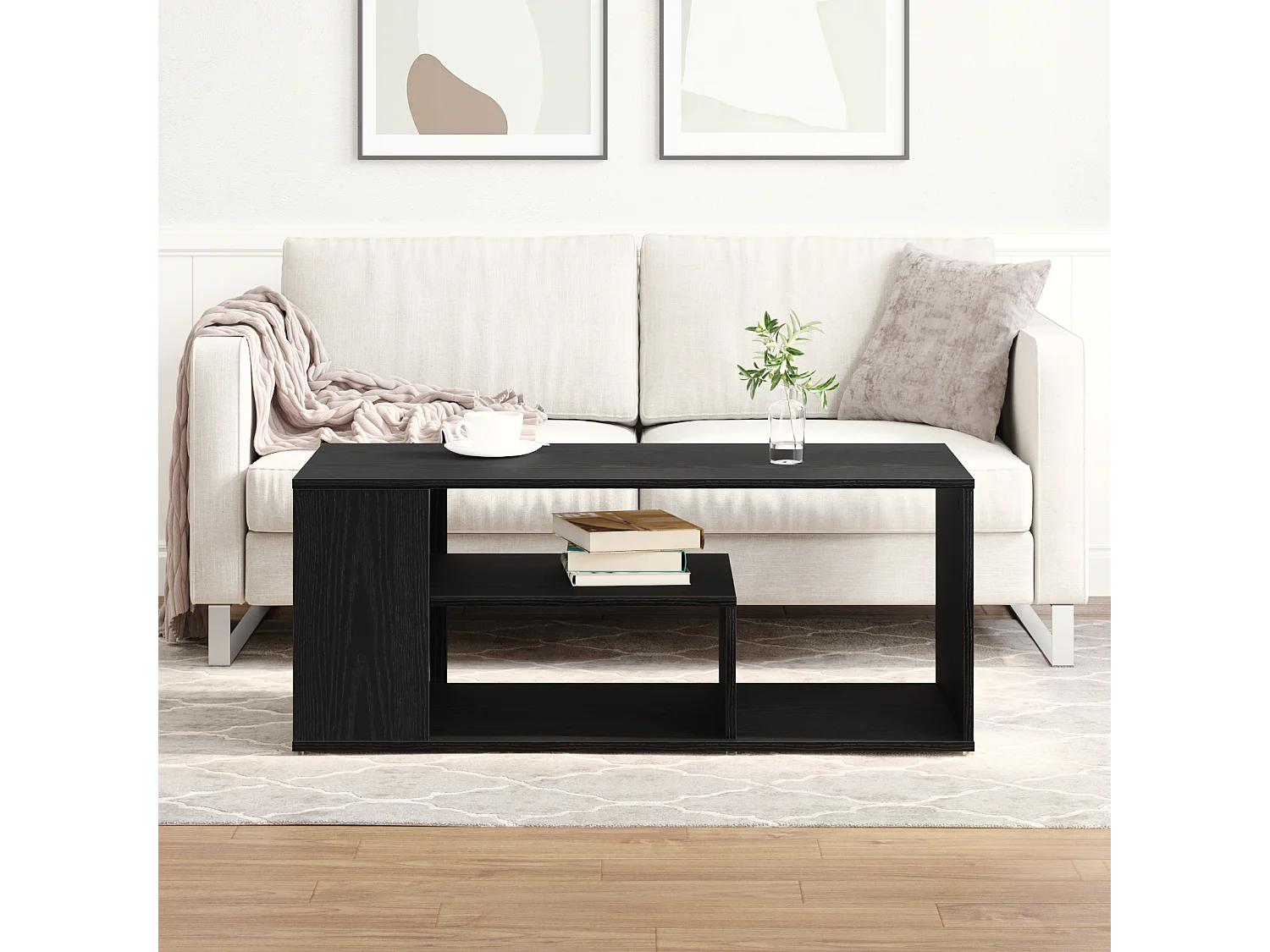 Table basse Noir Chêne 100x50x40 cm Bois d'ingénierie