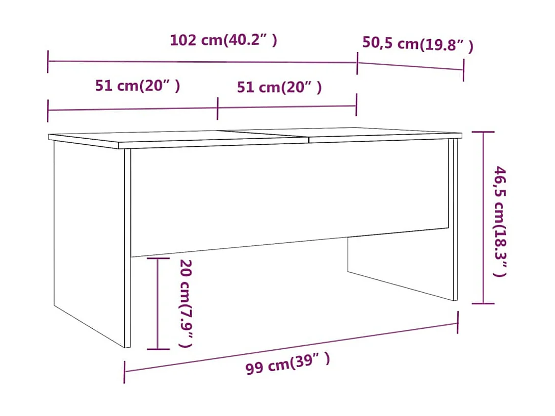 Mesa de centro negra 102x50,5x46,5 cm madera de ingeniería