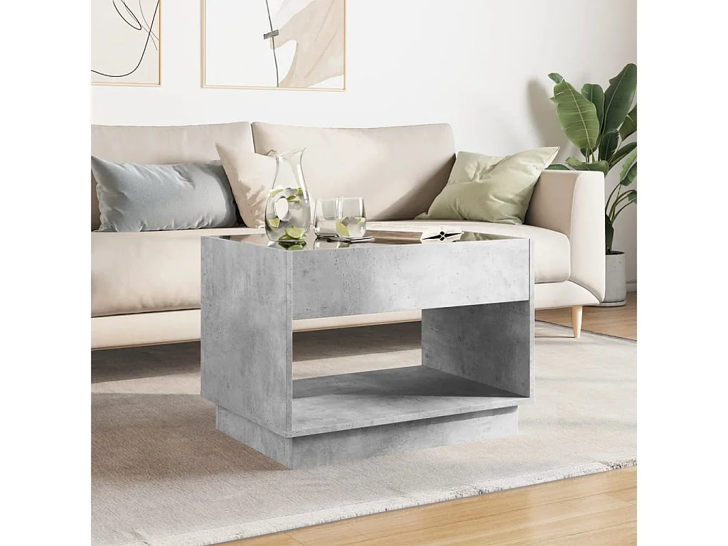 Tavolino da caffè LED infinity grigio cemento 70x50x50 cm