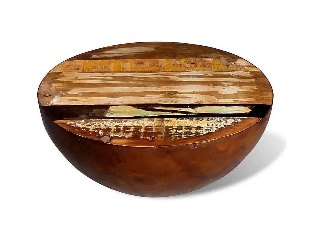 Table basse Forme de bol avec base en acier Bois recyclé