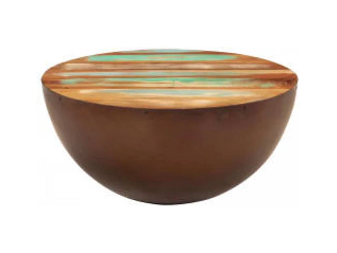 Table basse Forme de bol avec base en acier Bois recyclé