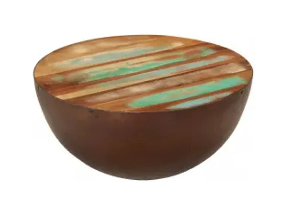 Table basse Forme de bol avec base en acier Bois recyclé