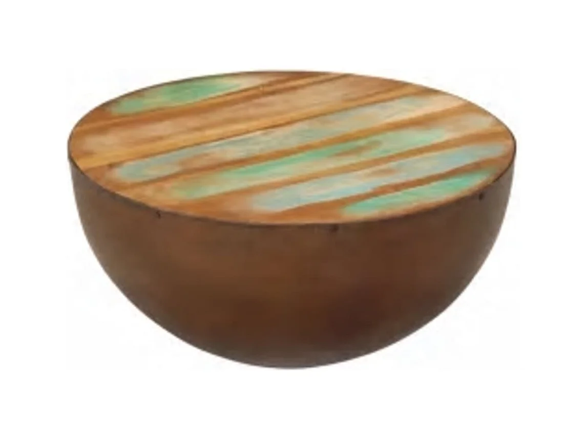Table basse Forme de bol avec base en acier Bois recyclé