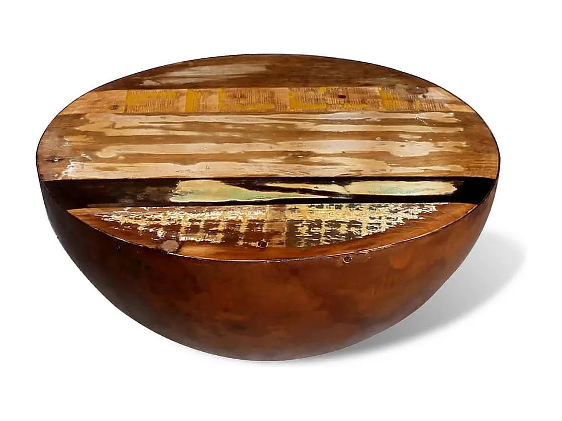 Table basse Forme de bol avec base en acier Bois recyclé