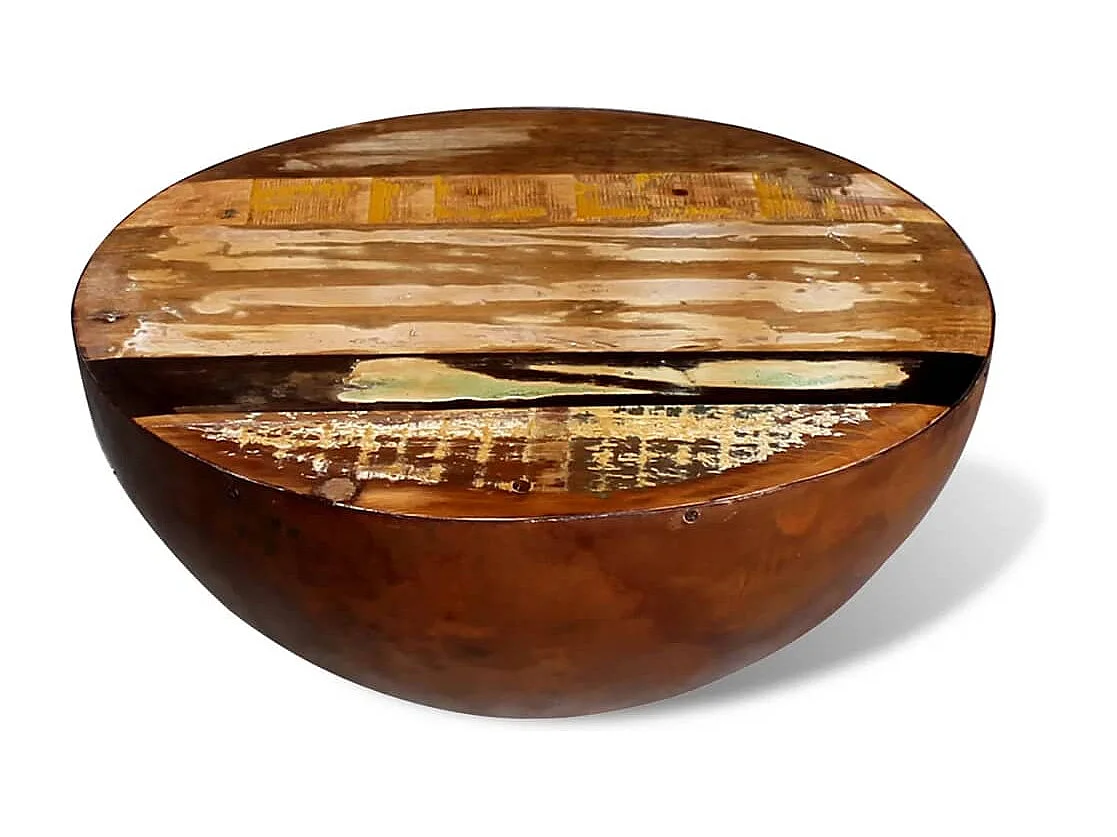 Table basse Forme de bol avec base en acier Bois recyclé