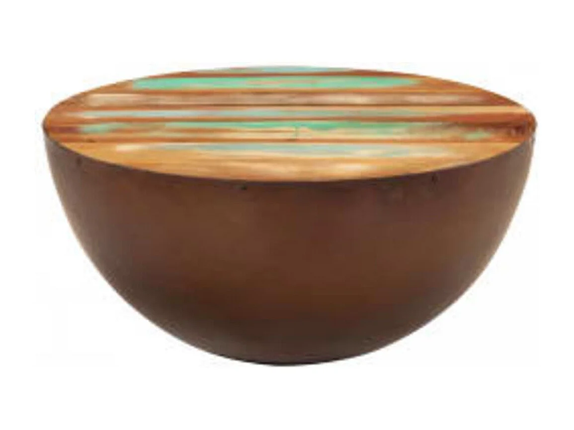 Table basse Forme de bol avec base en acier Bois recyclé