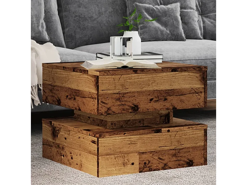 Mesa de centro con luces LED madera vieja 50x50x40 cm