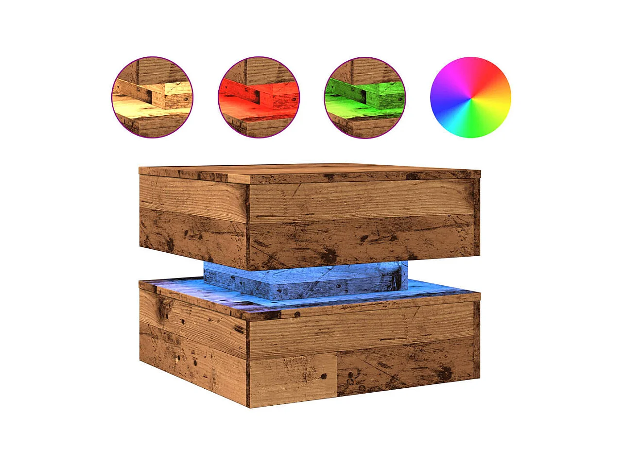 Couchtisch mit LED-Leuchten Altholz 50x50x40 cm
