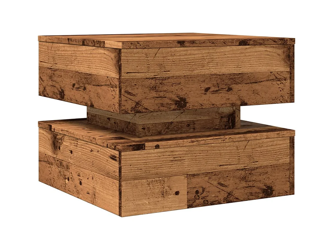 Couchtisch mit LED-Leuchten Altholz 50x50x40 cm