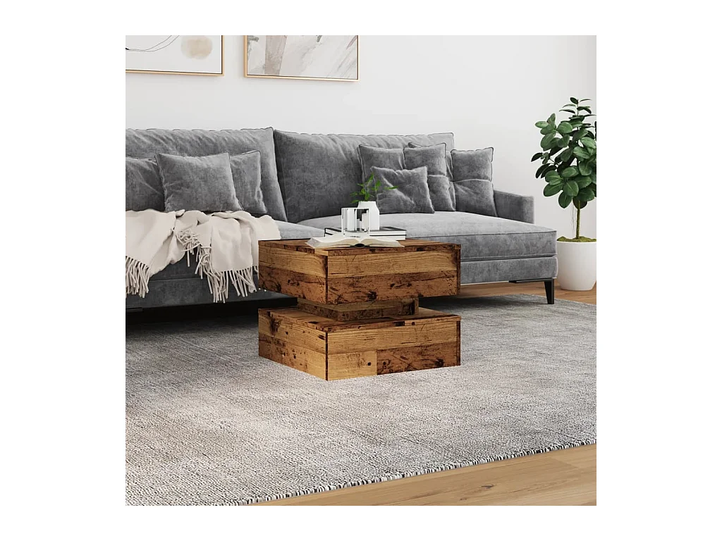 Couchtisch mit LED-Leuchten Altholz 50x50x40 cm