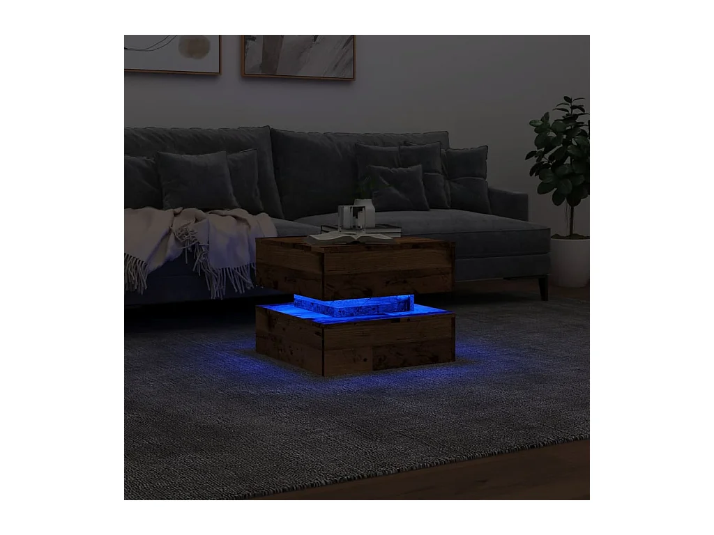 Couchtisch mit LED-Leuchten Altholz 50x50x40 cm