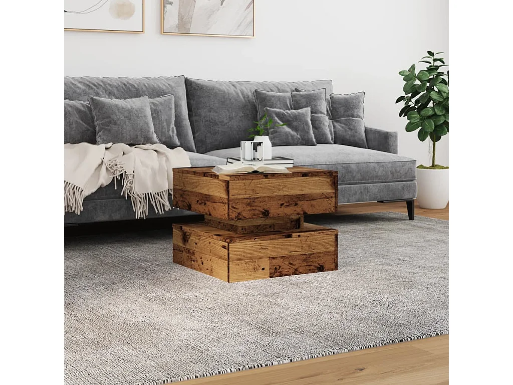 Mesa de centro con luces LED madera vieja 50x50x40 cm