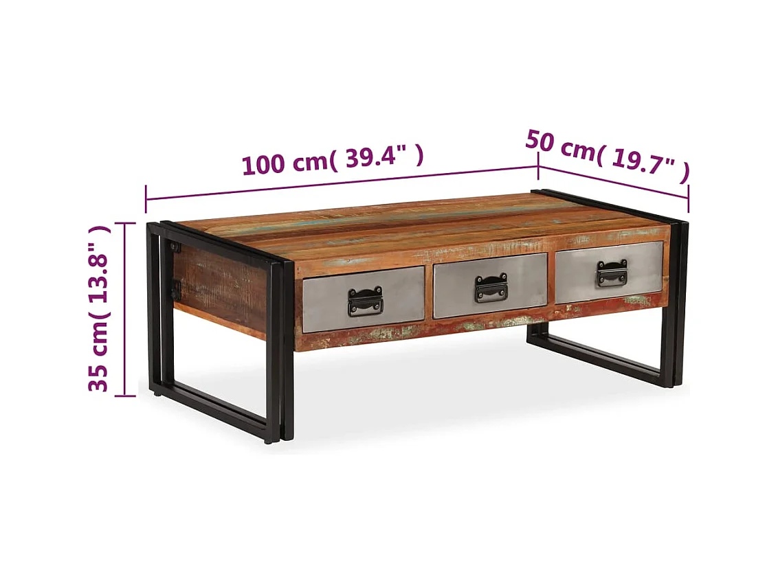 Table basse avec 3 tiroirs Bois de récupération 100x50x35 cm