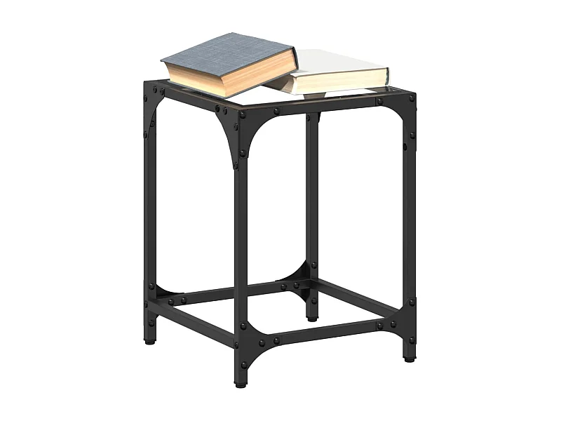 Salontafel met transparant glazen blad 30x30x40 cm staal