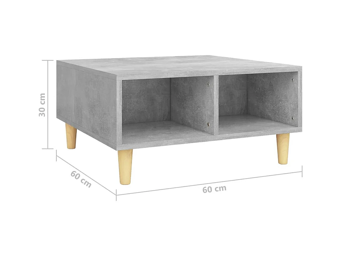 Betongrijze salontafel 60x60x30 cm bewerkt hout