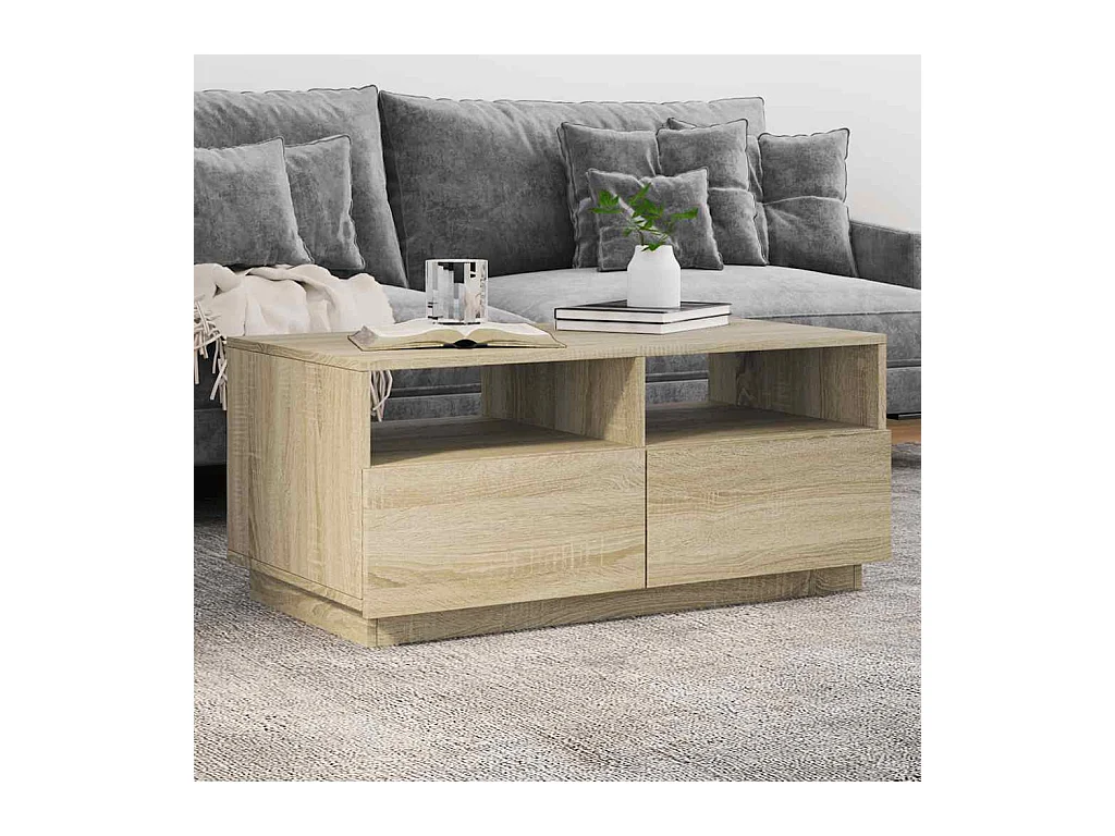 Mesa de centro con luces LED roble Sonoma 90x49x40 cm