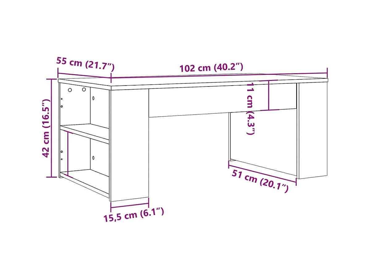 Table basse vieux bois 102x55x42 cm bois d'ingénierie