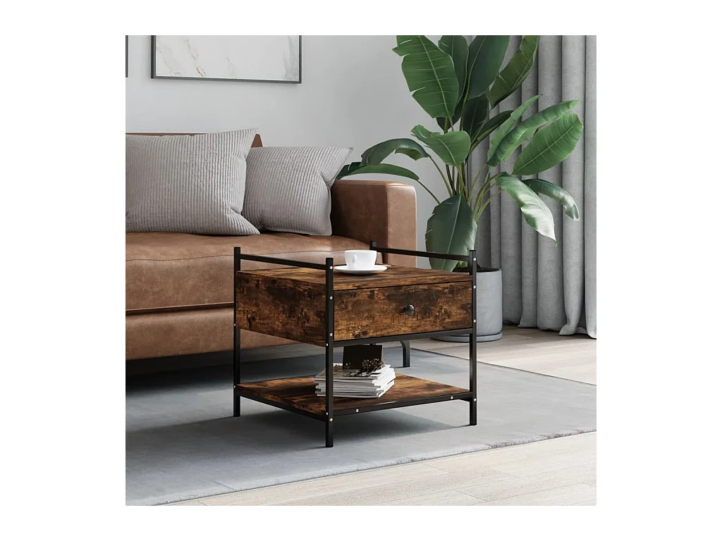 Table basse chêne fumé 50x50x50 cm bois d'ingénierie