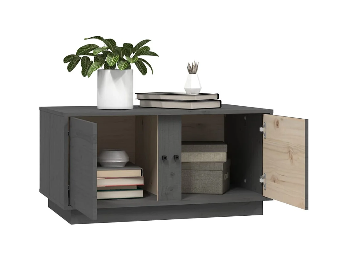 Tavolino Grigio 80x50x40 cm Legno massello di pino