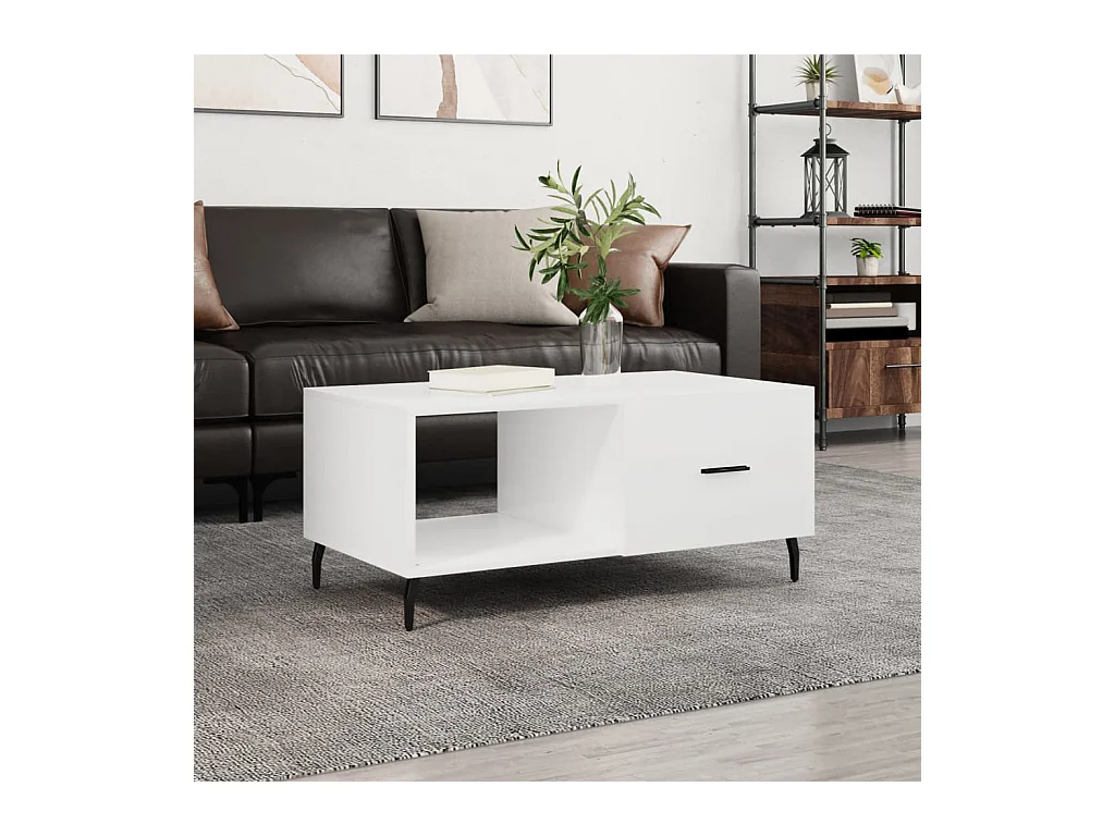 Tavolino Bianco lucido 90x50x40 cm Legno composito