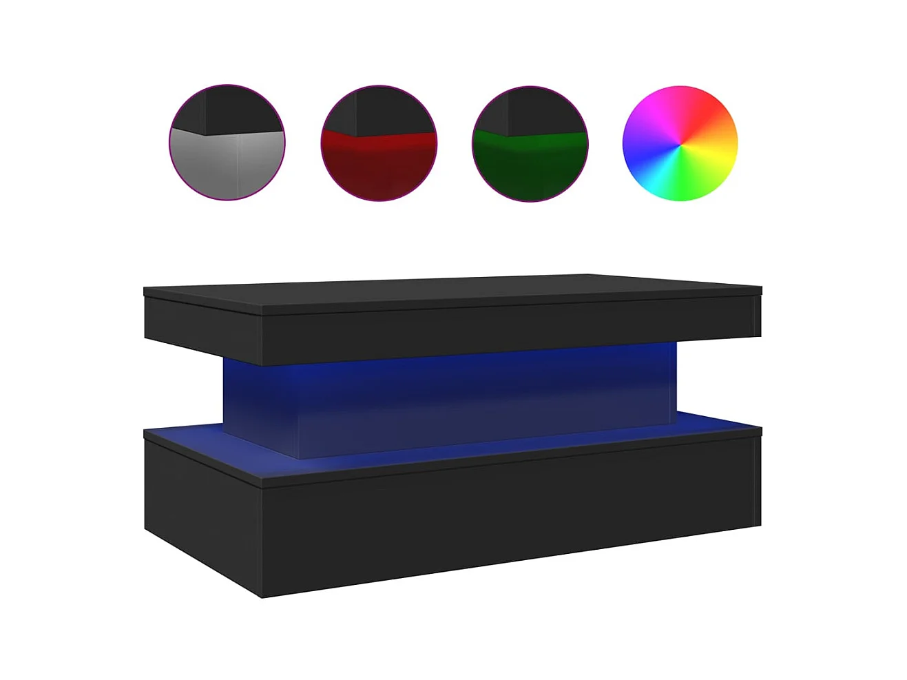 Table basse avec lumières LED noir 90x50x40 cm