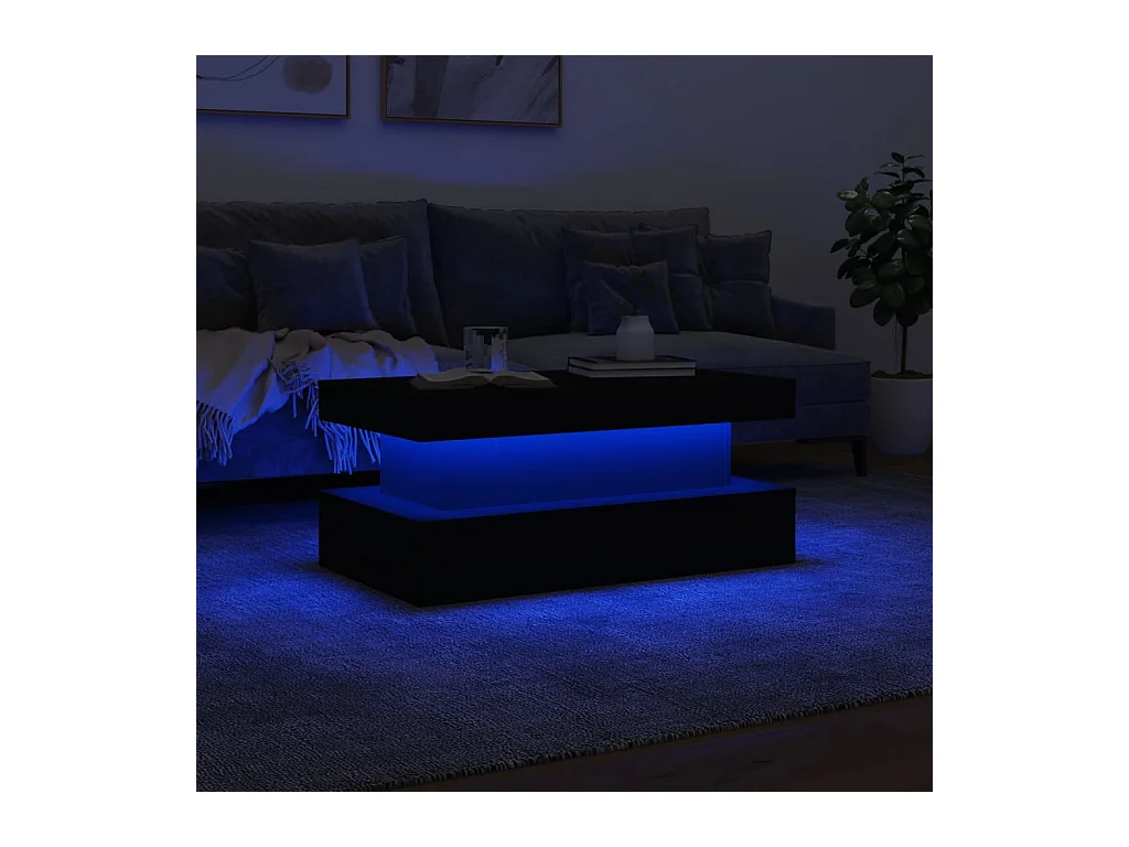 Table basse avec lumières LED noir 90x50x40 cm