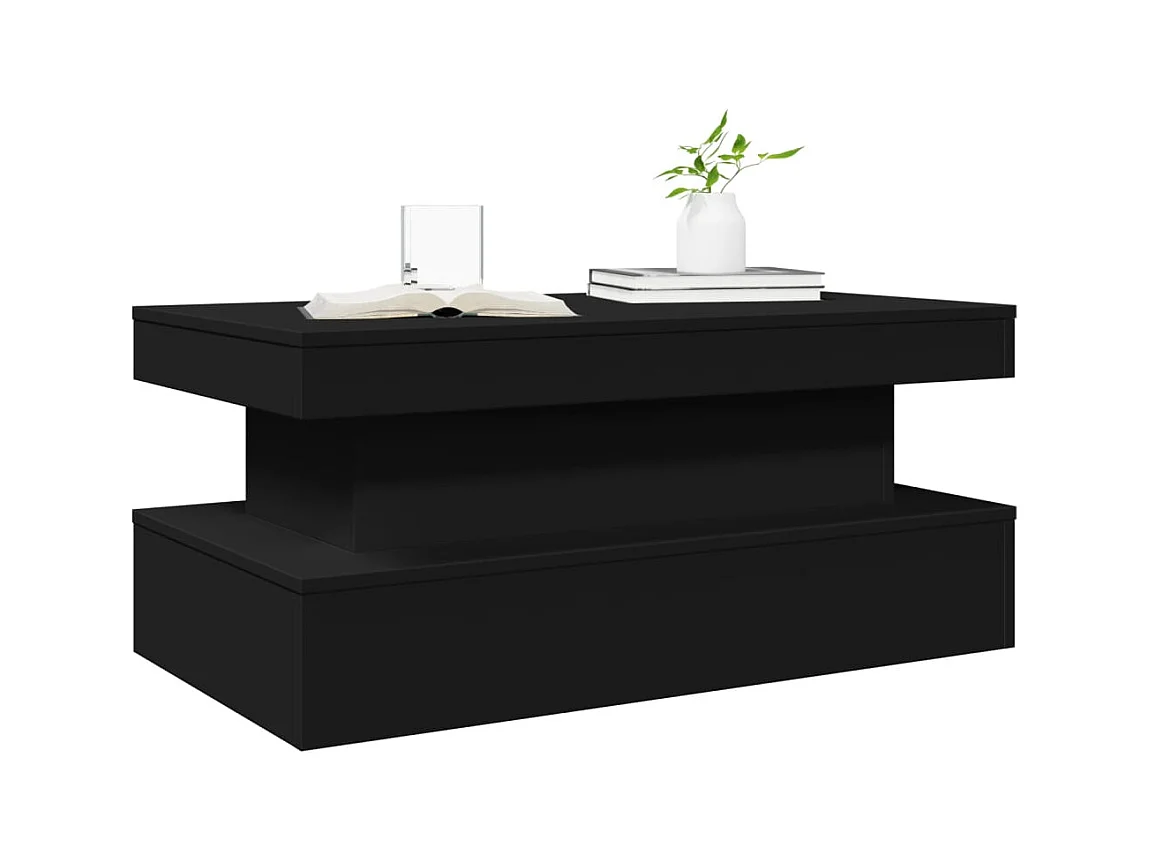 Table basse avec lumières LED noir 90x50x40 cm