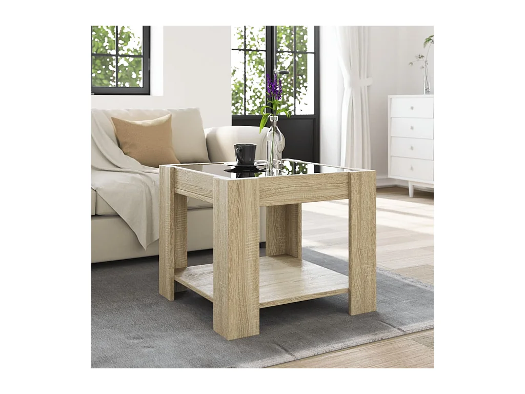 Salontafel met LED Sonoma eiken 53x53x45 cm bewerkt hout