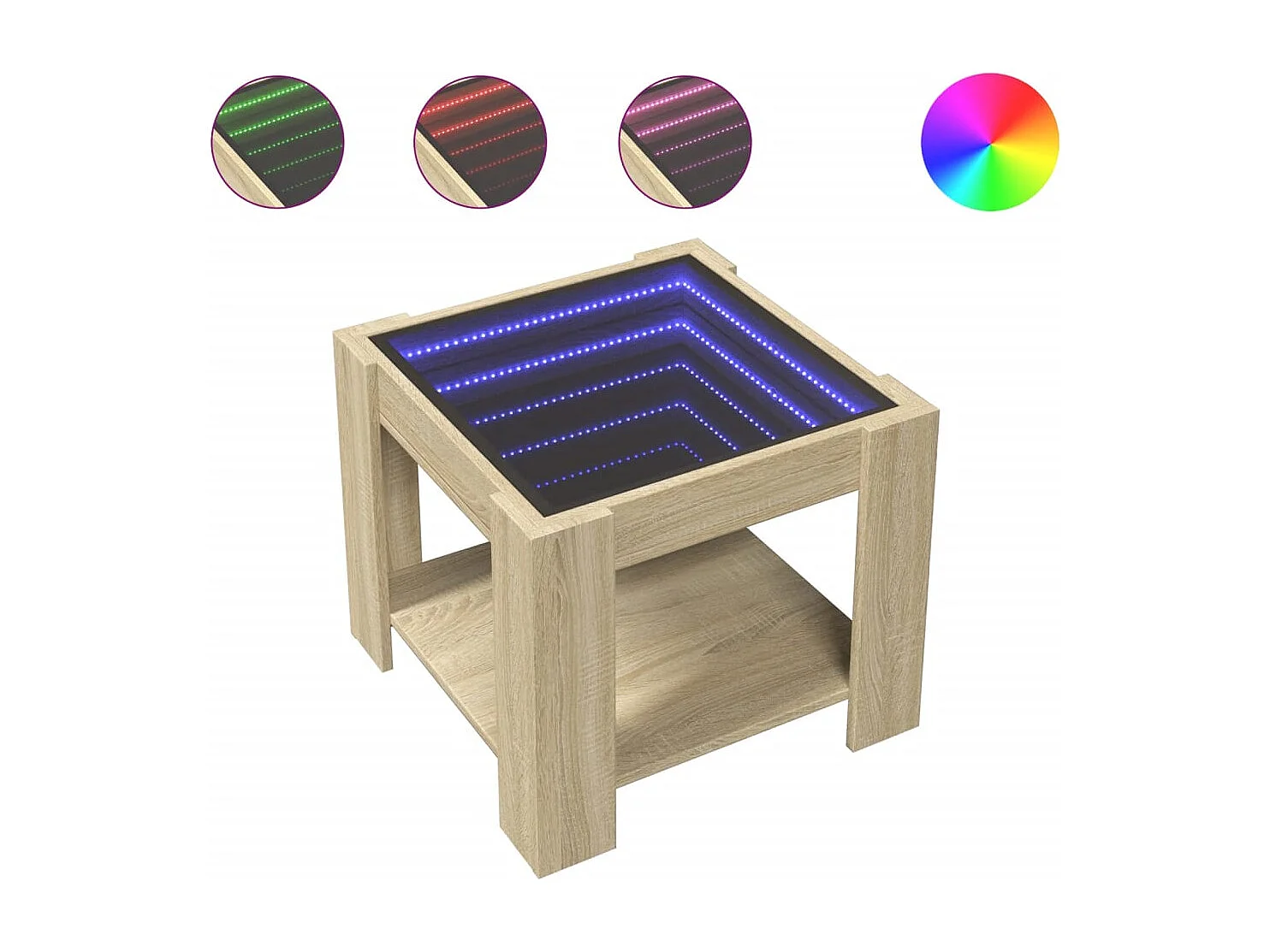 Tavolino con LED in rovere Sonoma 53x53x45 cm in legno ingegnerizzato