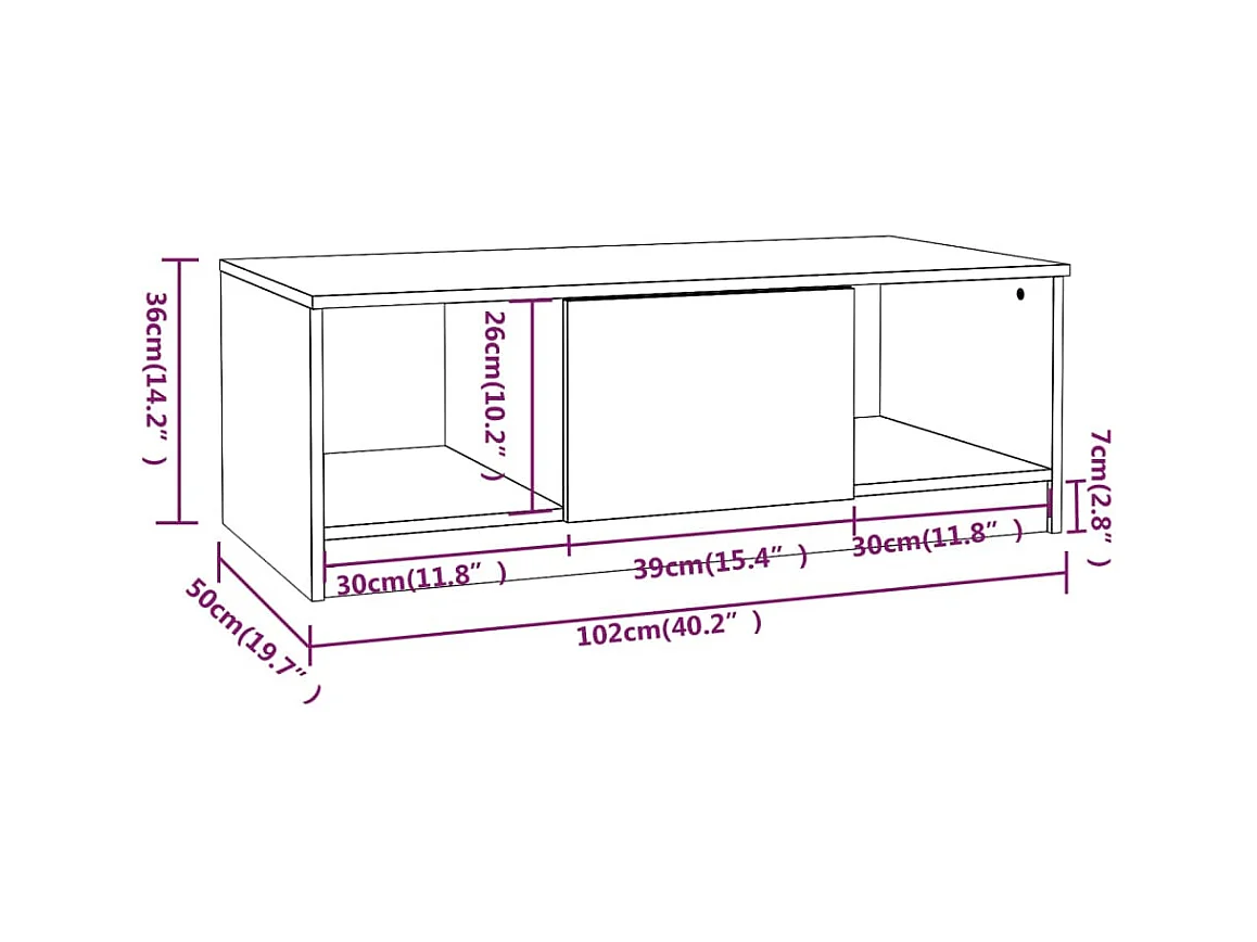 Tavolino bianco 102x50x36 cm in legno ingegnerizzato