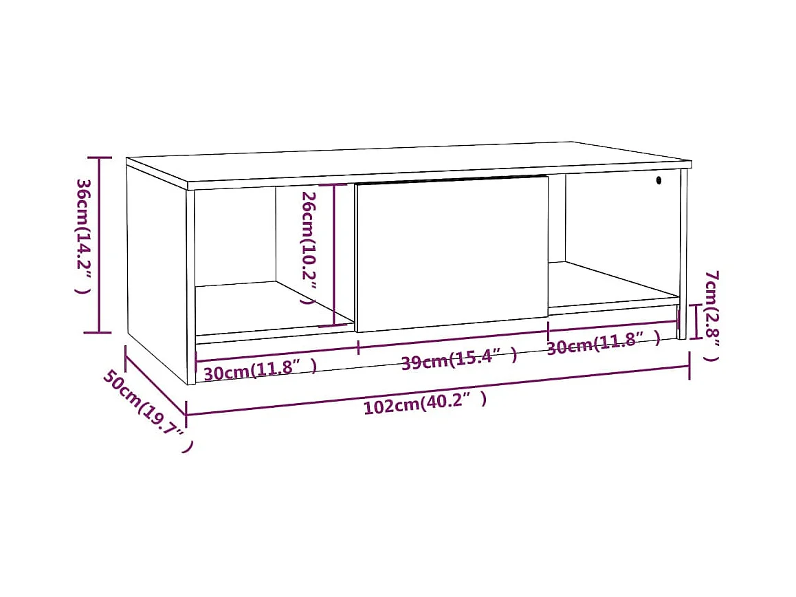 Table basse blanc 102x50x36 cm bois d'ingénierie