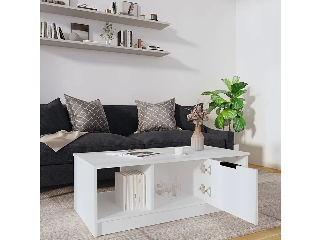 Table basse blanc 102x50x36 cm bois d'ingénierie