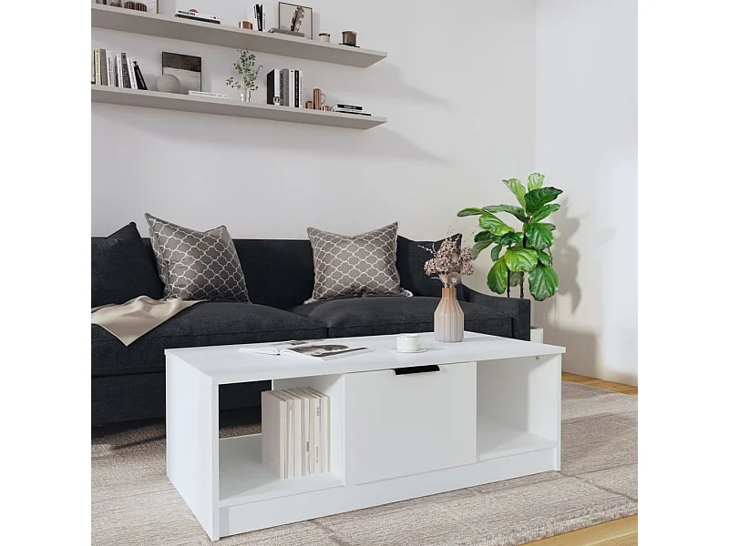 Table basse blanc 102x50x36 cm bois d'ingénierie