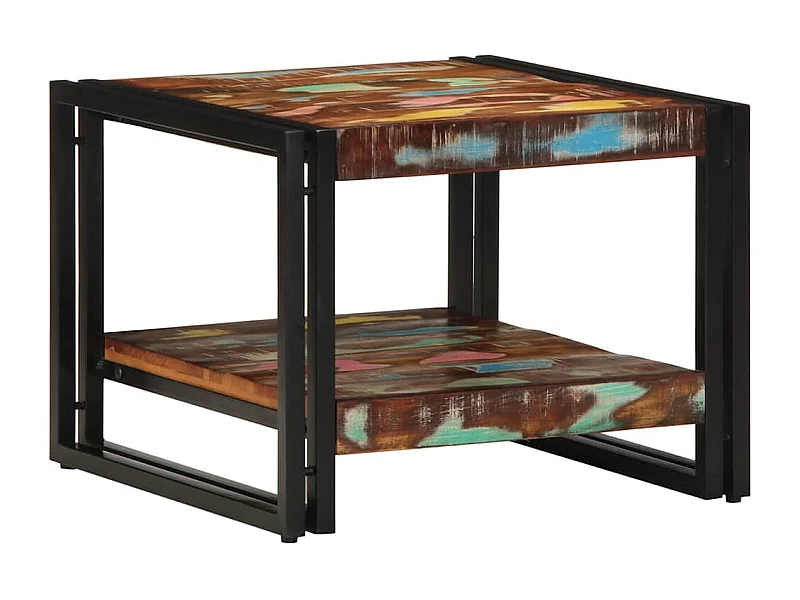Table basse multicolore 50x50x38 cm bois de récupération massif