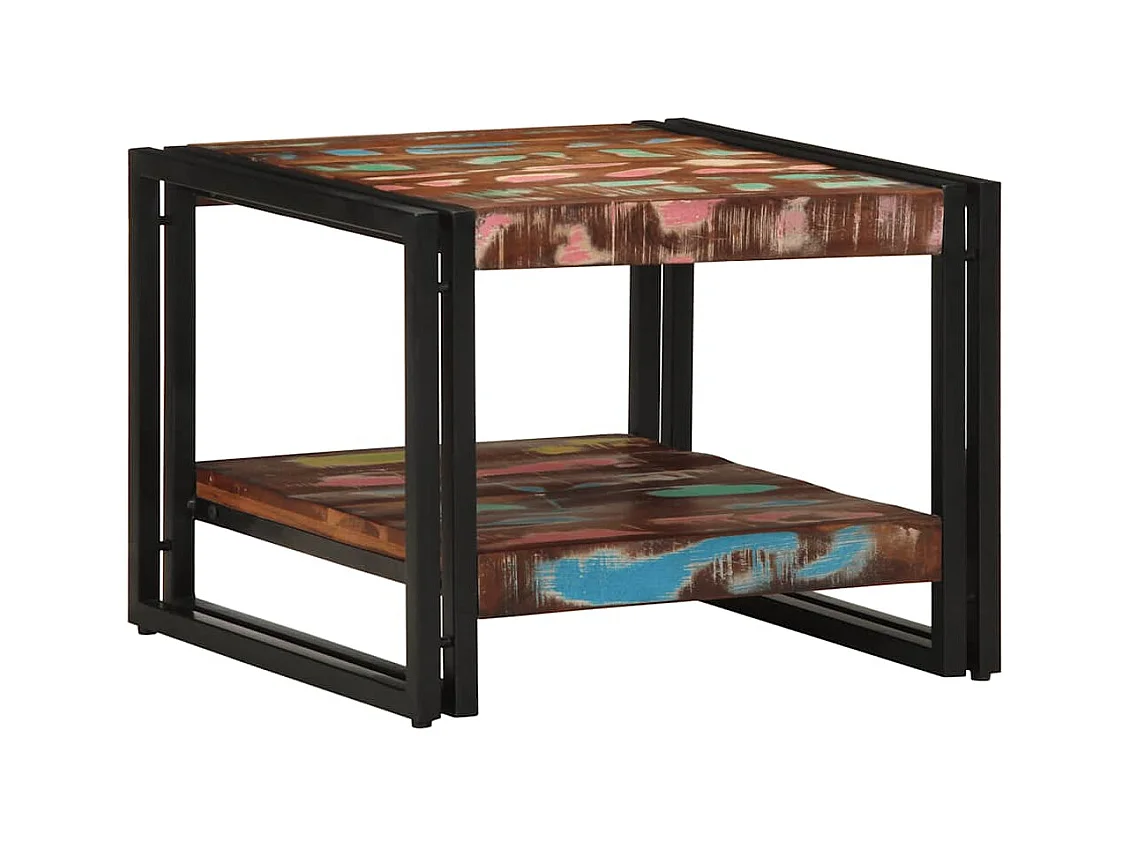 Table basse multicolore 50x50x38 cm bois de récupération massif