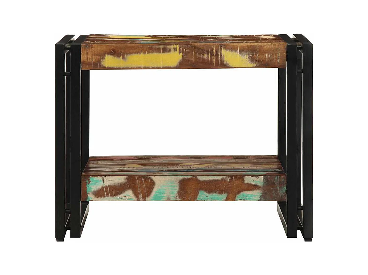 Table basse multicolore 50x50x38 cm bois de récupération massif